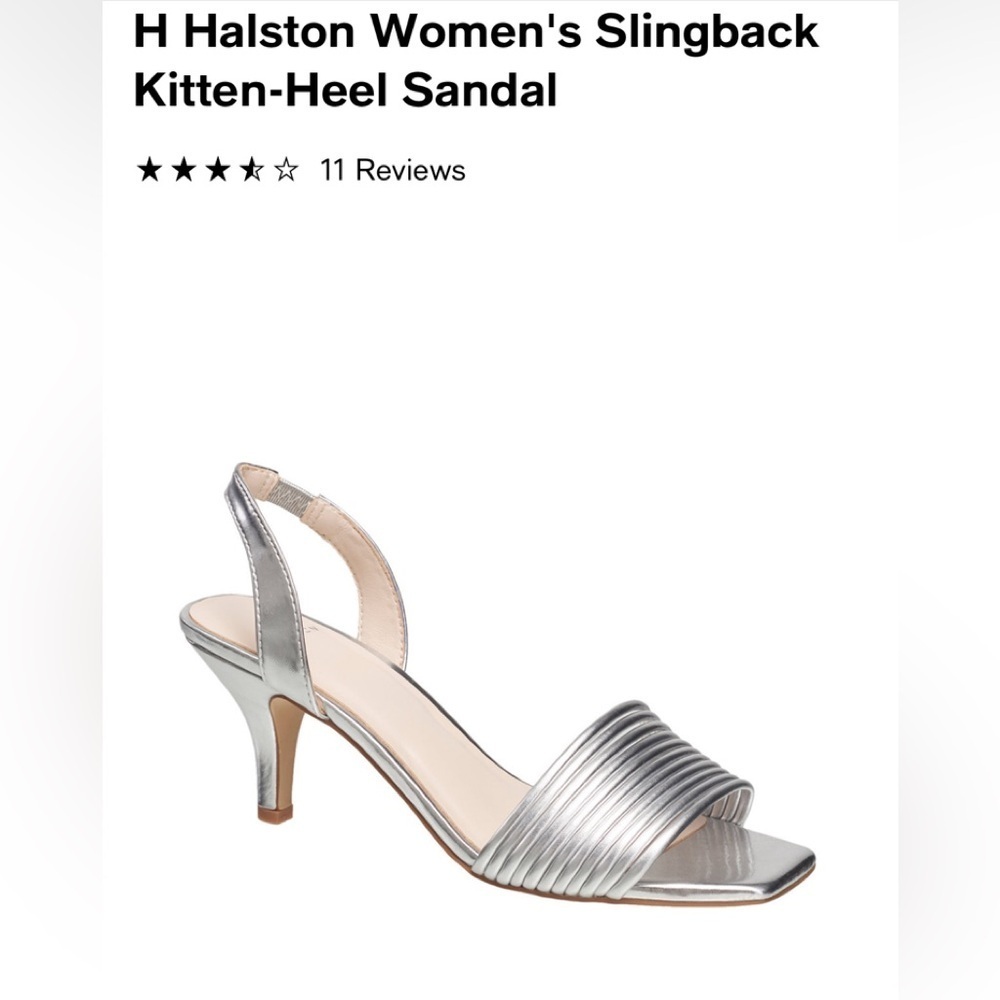 H Halston Women's Slingback Kitten-Heel Silver Size 6.5 Sandals